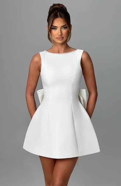 Women's Clothing Pearl Bow Fashion Slim Short Skirt Back Hot Girl A Line Dress_ecoleips.com