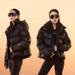 "Black & Gold Goose Down Puffer Jacket For Women - Detachable Hood Winter Coat With Luxury Quilting, Thickened Insulation & Oversized Fit (S-XXL)"_ecoleips.com