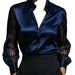 Elegant Satin Long Sleeve Blouse for Women V-Neck Pure Color Office Casual Wear Shirt Black White Navy Red S M L XL_ecoleips.com