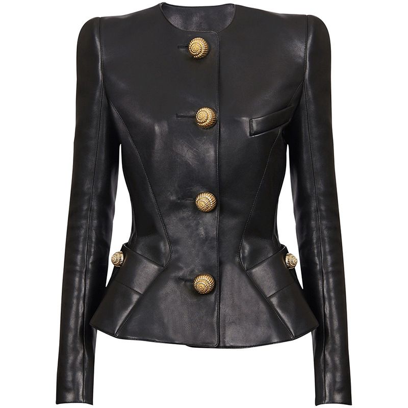 K New Fashion Style Metal Button Slim Fit Leather Jacket Jacket_ecoleips.com