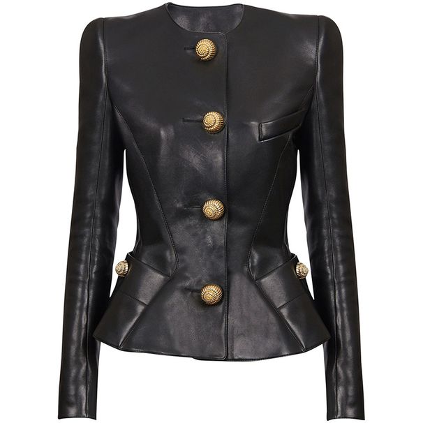 K New Fashion Style Metal Button Slim Fit Leather Jacket Jacket_ecoleips.com
