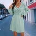 Cross-Border Scale Pattern 3D Crochet 2025 New European And American V-Neck Beach A-Line Long Sleeve Dress_ecoleips.com