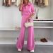 Women's Clothing New Leisure Suit Short Sleeved Solid Color High Waist Wide Leg Pants_ecoleips.com