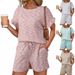 European And American Women's Summer Clothing Set Colorful Waffle Knit round Neck Short Sleeve Top with Ruffle Shorts_ecoleips.com