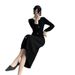 Women's Clothing Elegant Black Long Dress Autumn Winter Heavy Beaded French Retro Knit Sophisticated Base For Formal & Casual_ecoleips.com