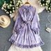 Romantic Ruffled Collar Long Sleeved Dress For Early Summer Sweet Youthful Style Tie Waist Slim Fit Printed Women's Dress_ecoleips.com