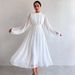 Women's Clothing New Products Temperament Half Turtleneck Zipper Long Sleeve Pleated Swing Medium Length Fairy Dress For Women_ecoleips.com