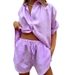 2024 Summer New Women's Fashion Solid Color Single-Breasted Short Sleeve Shirt Two-Piece Set Wide-Leg Pants Tie Shorts_ecoleips.com