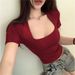 Short-sleeved T-shirt Women's 2025 Summer New French U-shaped Square Collar Student Short Top Slim And Thin Low Collar Trendy_ecoleips.com