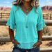 Summer Women's V Neck Short Sleeve T-Shirt Loose Fit Casual Top In Solid Colors Fashion_ecoleips.com