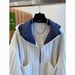 2027 Spring Autumn Fashion European-USA Style Outerwear Women Pressing Grid Long Sleeve Casual Loose Zipper Hooded Jacket_ecoleips.com