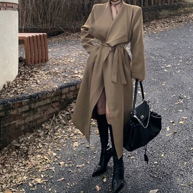 High-end Black Long-sleeved Trench Coat Women's Loose And Thin Big Lapel Cardigan Top_ecoleips.com