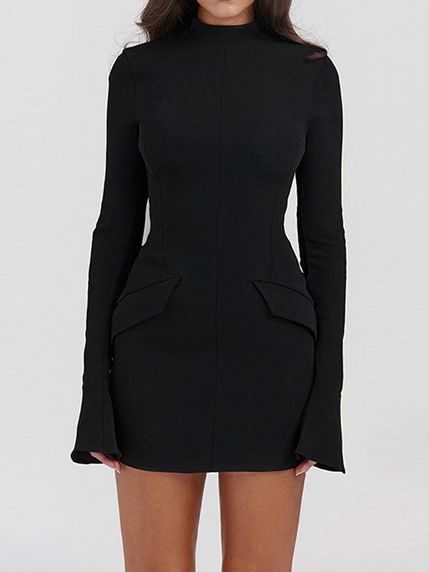 Autumn Office Lady Mini Dress Women Streetwear Long Sleeves Solid Sexy Bodycon Black Dress Casual Clubwear Elegant Party Dresses_ecoleips.com