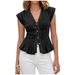 Women's V Neck Slim Fit Denim Vest Top Fashionable Casual Button Down European American Style Cross Border Sleeveless Pleated_ecoleips.com