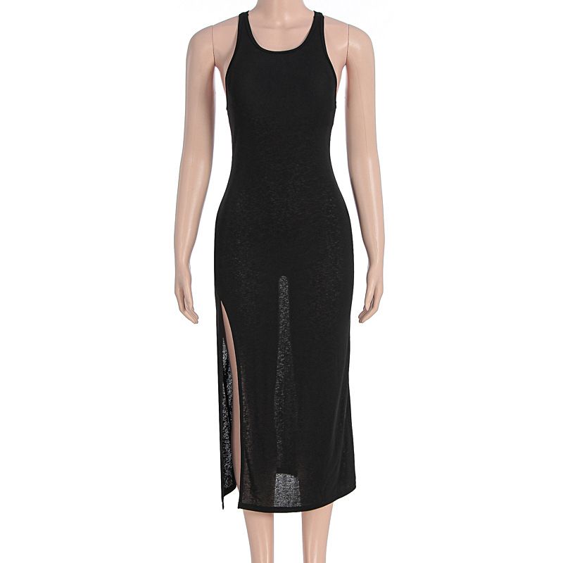 Women's Sexy Halter Neck Summer Dress Bodycon Fitted Large Open Back Floor Length Long Dress For Casual Outing_ecoleips.com