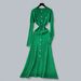 Elegant Metal Buckle Waist-Defining Dress - Slimming Knitted Maxi Dress With Lace Detailing For Women, Autumn Winter Fashion_ecoleips.com