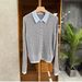Women's Fake Two-Piece Knitted Cardigan – Contrast Lapel Sweater Jacket (Picture Color, Sizes S-XL)_ecoleips.com