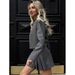 Personalized Striped Slim Simple Casual Suit Autumn And Winter Niche High-Waisted Long Sleeve Pleated Skirt For Women_ecoleips.com