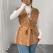 Women's Plus Size Loose Fit Sleeveless Layered Vest – Solid Color Tie Waist Outerwear For Autumn & Winter_ecoleips.com
