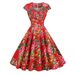 Women's Clothing Retro V Neck Maxi Dress Red Flower Print Summer Short Sleeve American Style In Stock_ecoleips.com