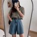 Striped, Fashionable And Stylish Pure Cotton T-Shirt, Korean Style, Color Contrast, Comfortable And Unique Short-Sleeved_ecoleips.com
