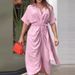 Women's Clothing High Waist Shirt Dress Lapel Medium Length Short Sleeved Single Breasted Fashion Dress_ecoleips.com