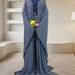 Women's Clothing Elegant Pearl-Embellished Long Dress – Lace Trim & Cardigan Style (S-XL, Gray-Blue)_ecoleips.com