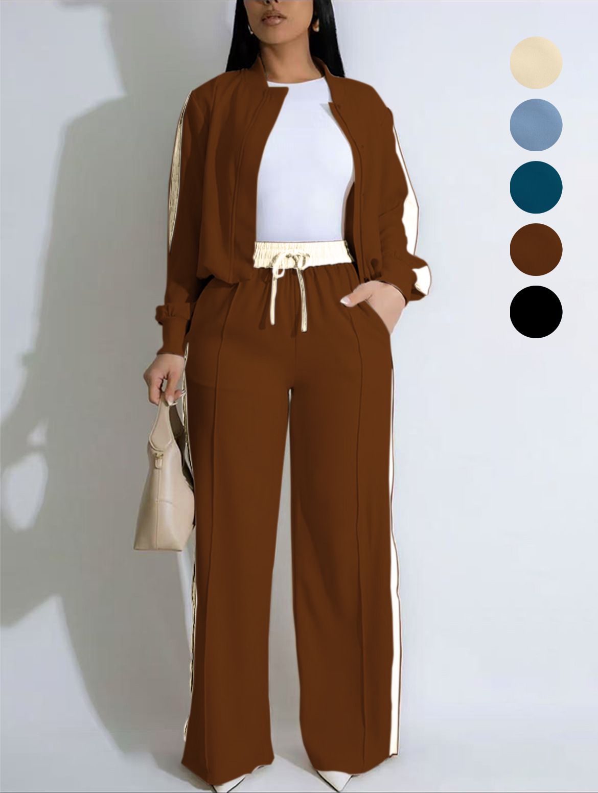 Women's Winter Sportswear Set – Zip-Up Hoodie & Jogger Pants (Oversized Fit, Color-Blocked, Fleece-Lined, Casual Athleisure)_ecoleips.com