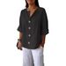 K New Loose Fit Women's V-Neck Button-Up T-Shirt_ecoleips.com