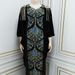 Muslim Arab Women's Sequin Gold Thread Embroidered Floral Dress Two-Piece Set Long Robe_ecoleips.com