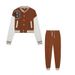 Women's Letter Color Block Jacket Single Breasted Thickened Sports Suit_ecoleips.com