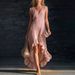 Bohemian V-Neck Maxi Dress for Women Sleeveless Cotton-Linen Blend Summer Dress with Flowy Ruffle Detail_ecoleips.com
