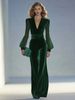 Elegant Jumpsuit For Women - Stylish Corduroy Romper With Flared Legs, Mid Waist, 3/4 Sleeve, Solid Color - XS To 2XL (Green, Blue)_ecoleips.com