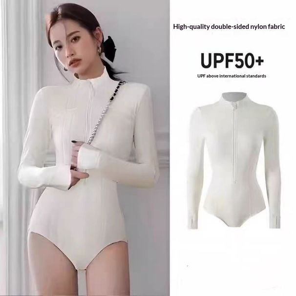 Aria Basics Women's Slimming, Tummy-concealing, Conservative One-piece Long-sleeve Sun-protective Diving Surfing Suit For Hot Spring_ecoleips.com
