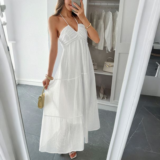 Diyun European And American Style Casual Vacation Halter Semi-Sheer Dress Women's Fashion 2025 Summer_ecoleips.com