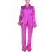 Women's Clothing Spring New Style Temperament Sexy Suit Collar Top Casual Straight Pants Satin Two piece Set_ecoleips.com