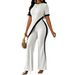 TD2814 Women's Sexy Design Color Block Bias Cut Cropped Top And Wide Leg Pants Set European American Style Waist Cinching_ecoleips.com