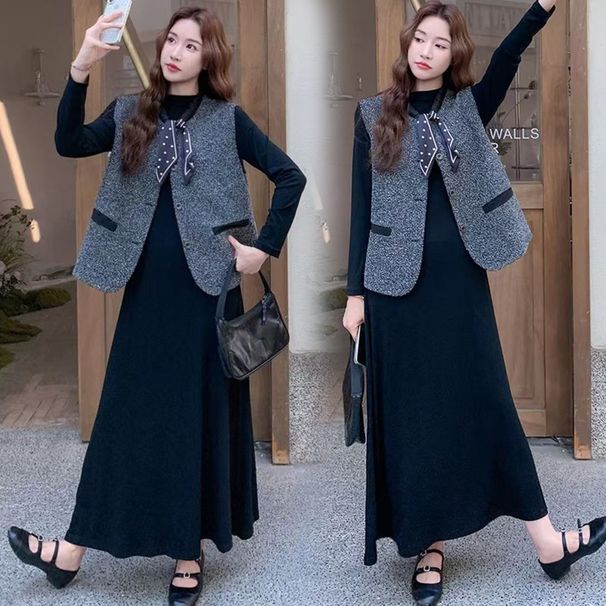 Autumn Winter New Korean Fashion Knitted Two-Piece Maternity Dress_ecoleips.com