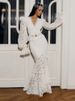 Delicate Lace V-Neck Flare Sleeve Peplum Top High Waist Mermaid Hem 2026 Spring Elegant Women Trendy Retro Sophisticated Co-Ord_ecoleips.com