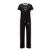 Casual Printed Short Sleeve Top & Wide Leg Pants Set – Breathable Loungewear (Black/White, S-XL)_ecoleips.com