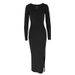 AC499 Fashion 2025 Autumn New Women's Cross-Border Commuting V-Neck Long Sleeve Solid Color Elegant Waist-Cinching Dress_ecoleips.com