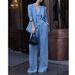 girl 2025 Spring And Autumn New Old Money Style Fashion Linen Blue Suit Vest For Women With Wide-Leg Pants Professional_ecoleips.com