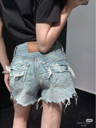 Summer Denim Shorts for Women High-Waisted Slimming Straight Leg with Letter Design And Frayed Edges Niche Correct Version 2026_ecoleips.com