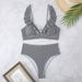 Verve 2025 New Striped High-Waisted V-Neck Ruffle Bikini Swimsuit For Women_ecoleips.com