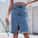 Aria Basics Aria Basics 28 In Stock-30933# Cross-Border Women's Fashion European And American High-Waisted Mid-Length Bodycon Split Denim_ecoleips.com
