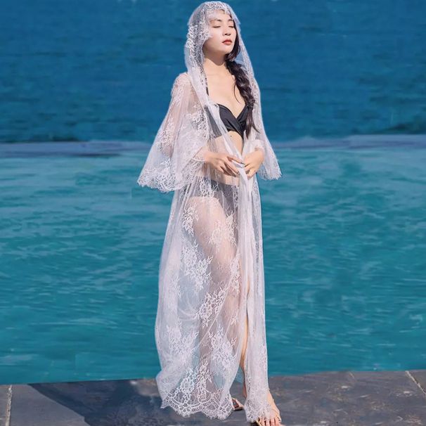 Korean Style Beach Vacation Hooded Cover up for Women Super Cute Sun Protection Clothing with Embroidered Details New 2022_ecoleips.com