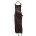 Women's Clothing Sexy Style Mesh Splicing Dress Slim Backless Solid Color Waist Baring Halter Neck Temperament Long Dress_ecoleips.com