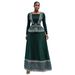 Women's Printed Round Neck Pleated Long Dress Slim Waist Two Piece Set European American Style Casual Fashion New_ecoleips.com