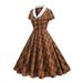 Women's Retro Style Midi Dress Autumn/Winter Hepburn Classic British Aristocratic Court Fitted Waist Color Block Collar Full Skirt_ecoleips.com
