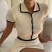 Women's Clothing Short Sleeved Black Contrast Trimmed Knitted Cardigan Hip Skirt Set_ecoleips.com